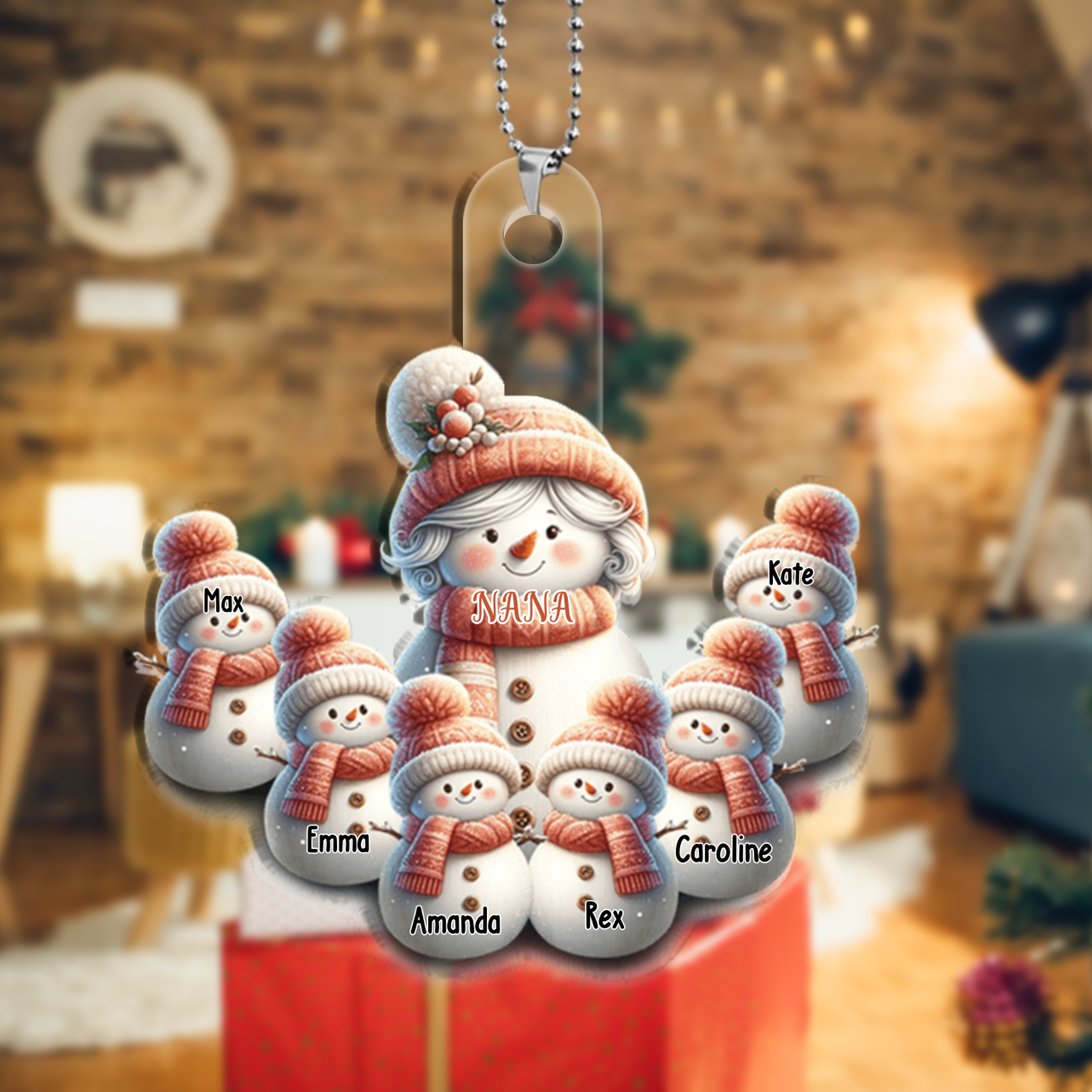 Personalized Acrylic Snowman Christmas Hanging Ornaments Custom 2–12 Names Ornament Gift for Grandma/Mom