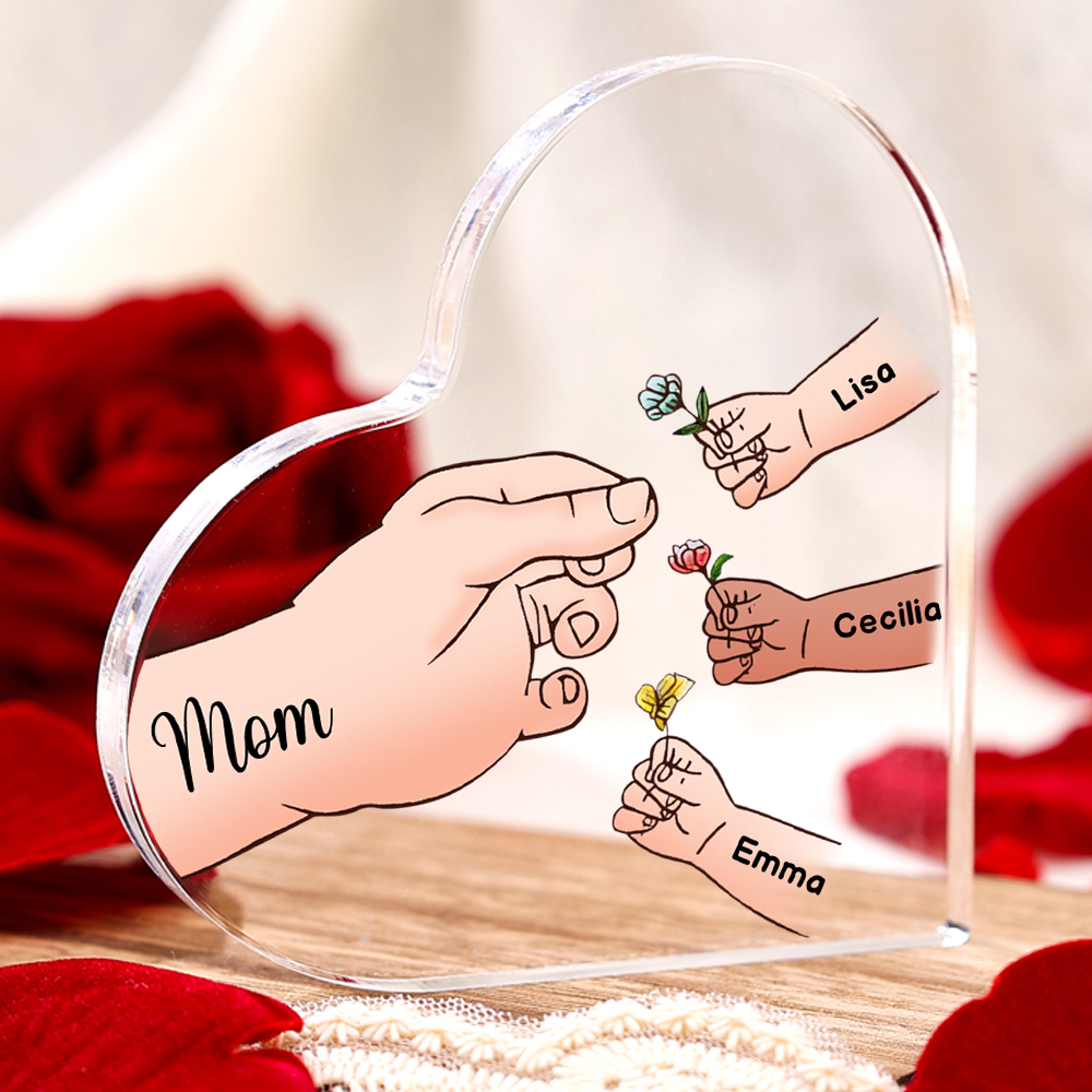 Personalized Text Acrylic Heart Keepsake Custom 1–8 Names & Flowers Ornament Handing Flowers Gifts For Mother/Grandma-Lorajewel