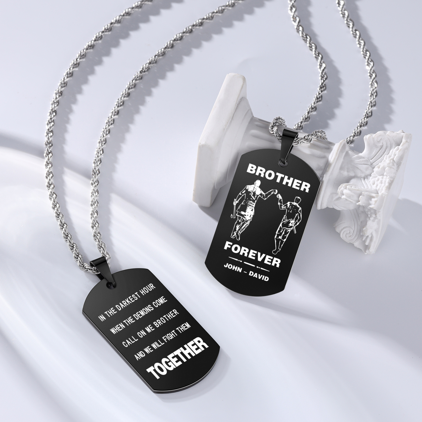 Brother Forever Dog Tag Necklace Personalized Black Double-sided Necklace Customized 2 Names Viking Necklace Gift to Brother