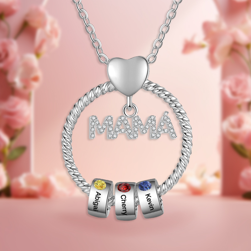 Collar con colgante de "MAMÁ" con 3 nombres Y 3 piedras de nacimiento personalizados | Jessemade
