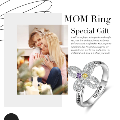 Custom Four-Leaf Ring Custom Name and Birthstone Ring