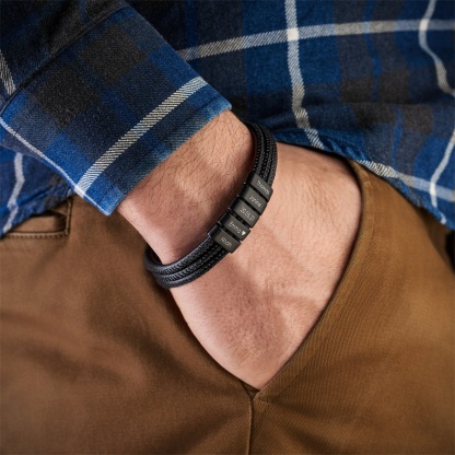 6 Names-Customized Braided Leather Bracelet Engraved Men's Bracelet for Him