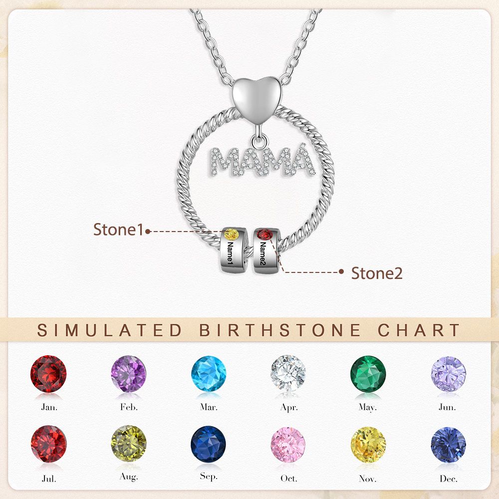 Collar con colgante de "MAMÁ" con 2 nombres Y 2 piedras de nacimiento personalizados | Jessemade