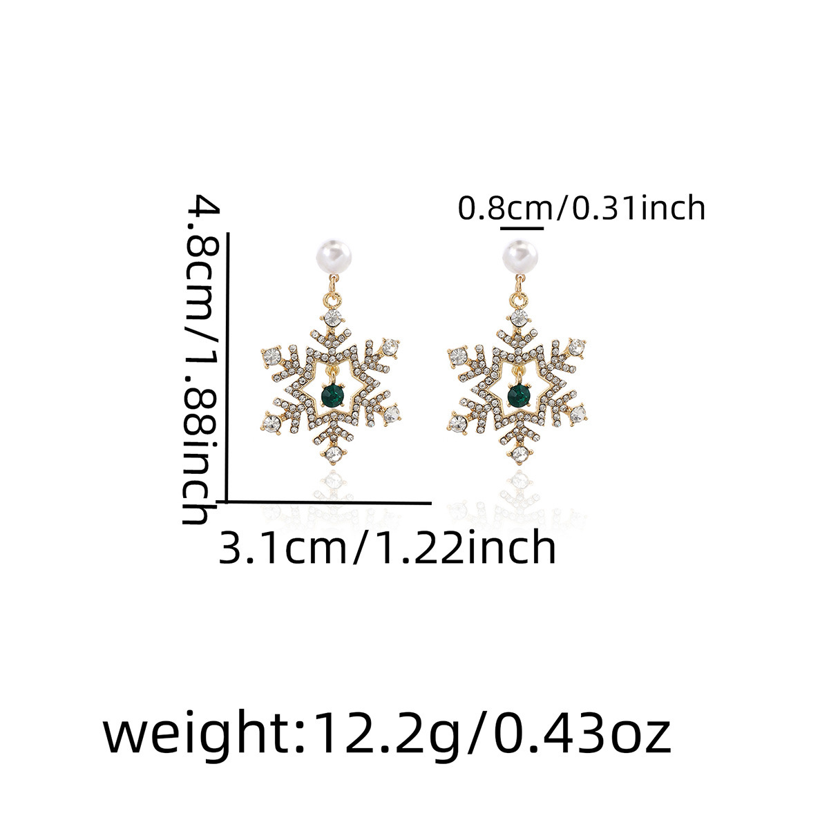 Christmas Snowflake Drop Earrings with Pearl Festive Holiday Gift
