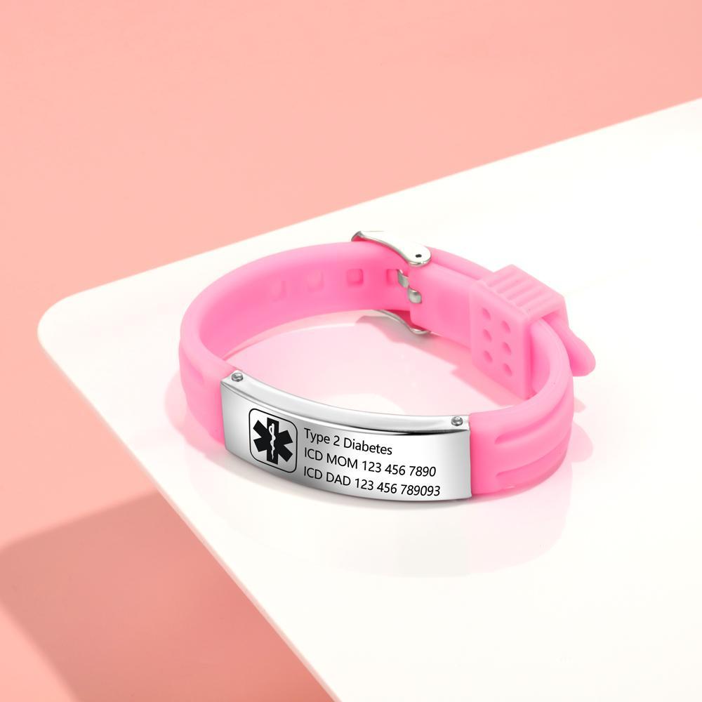 Engraved Medical Alert Bracelet Adjustable Silicone Waterproof Bracelet Women Men Personalized Emergency ID Wristband Multii Color