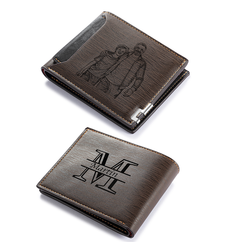 Personalized Leather Wallet for Men – Custom 1 Photo & 1 Name Engraving | Lorajewel