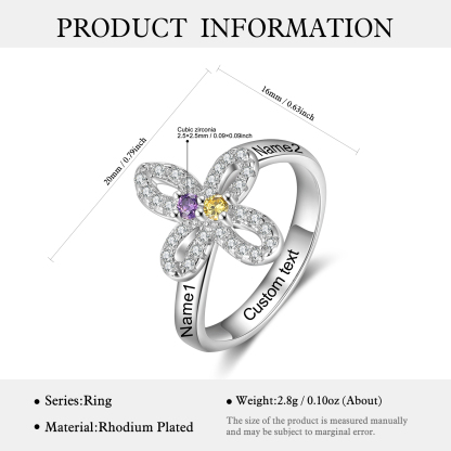 Custom Four-Leaf Ring Custom Name and Birthstone Ring
