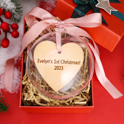 Personalized Heart Ball Ornament Custom 1st Christmas Bauble Gifts