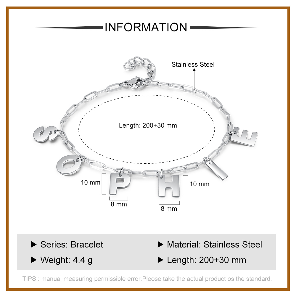 Initial Name Bracelet Link Chain Custom Letter Bracelet for Women