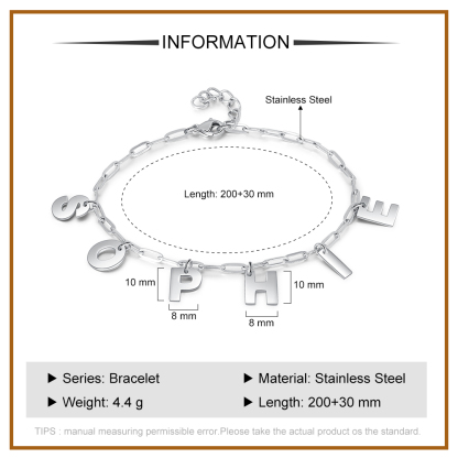 Initial Name Bracelet Link Chain Custom Letter Bracelet for Women