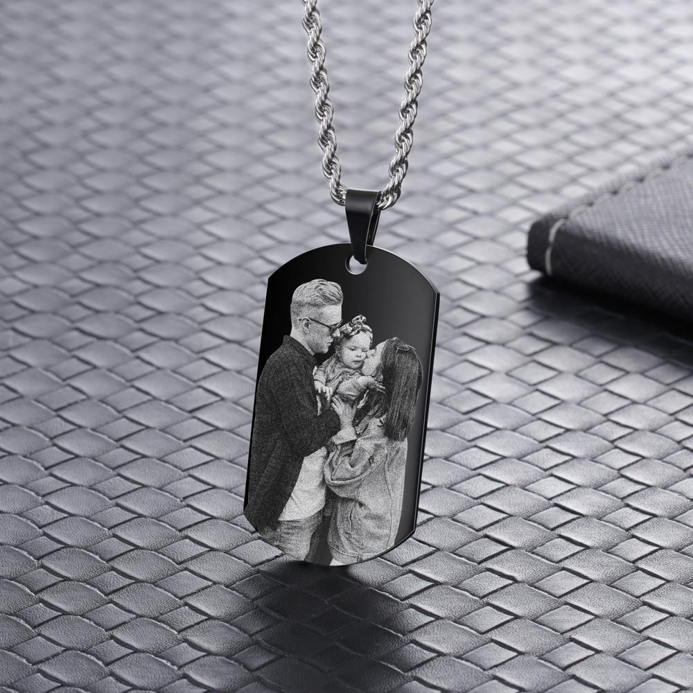 Custom Photo Tag Necklace with Calendar Personalized Gift For Him