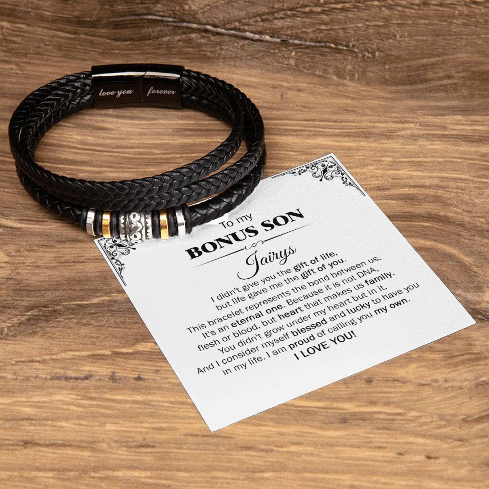 To My Son Bracelet Personalized Name Message Card Braided Leather Bracelet Gift for Son - I Am Proud Of Calling You My Own