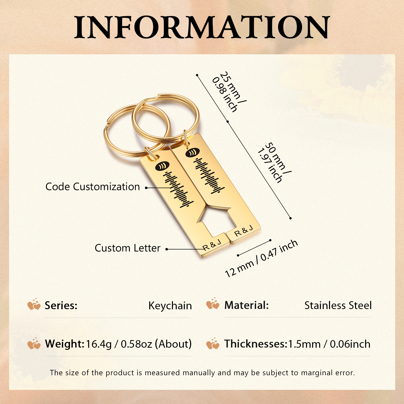 Personalized Spotify Code Keyring Custom 2 Letters Keychain Scannable Music Keychain Valentine's Day Gift for Couples