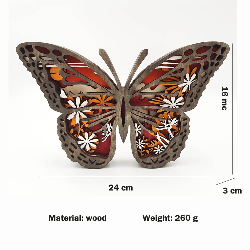 Butterfly Totem Wooden Home Decoration 3D Carving Flower Insect Night Light