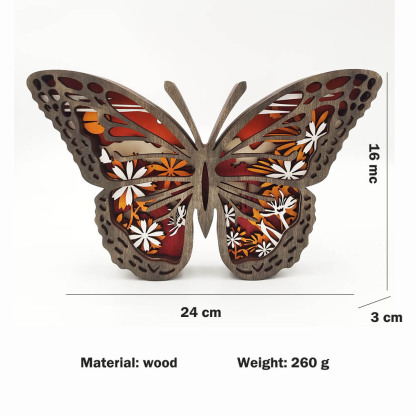 Butterfly Totem Wooden Home Decoration 3D Carving Flower Insect Night Light