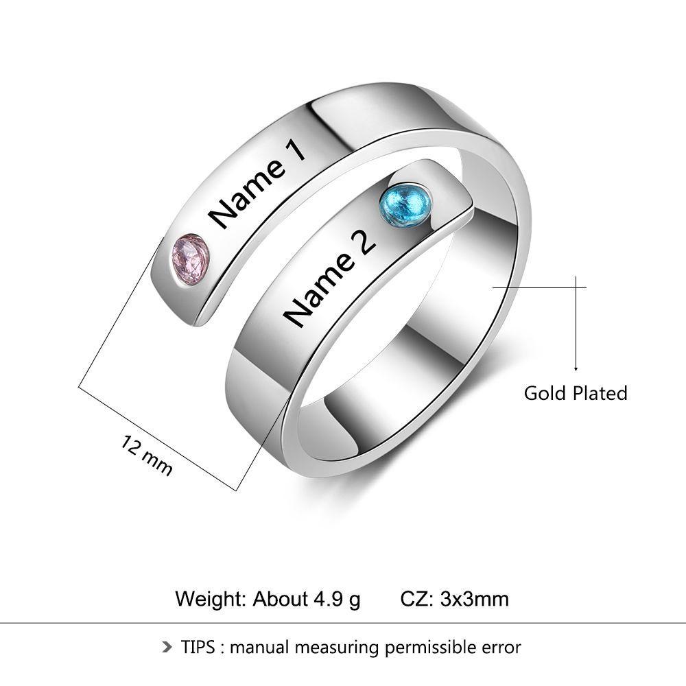 Promise Ring Personalized with 2 Birthstones 2 Names Great Mom Gift Couples Birthstone Ring