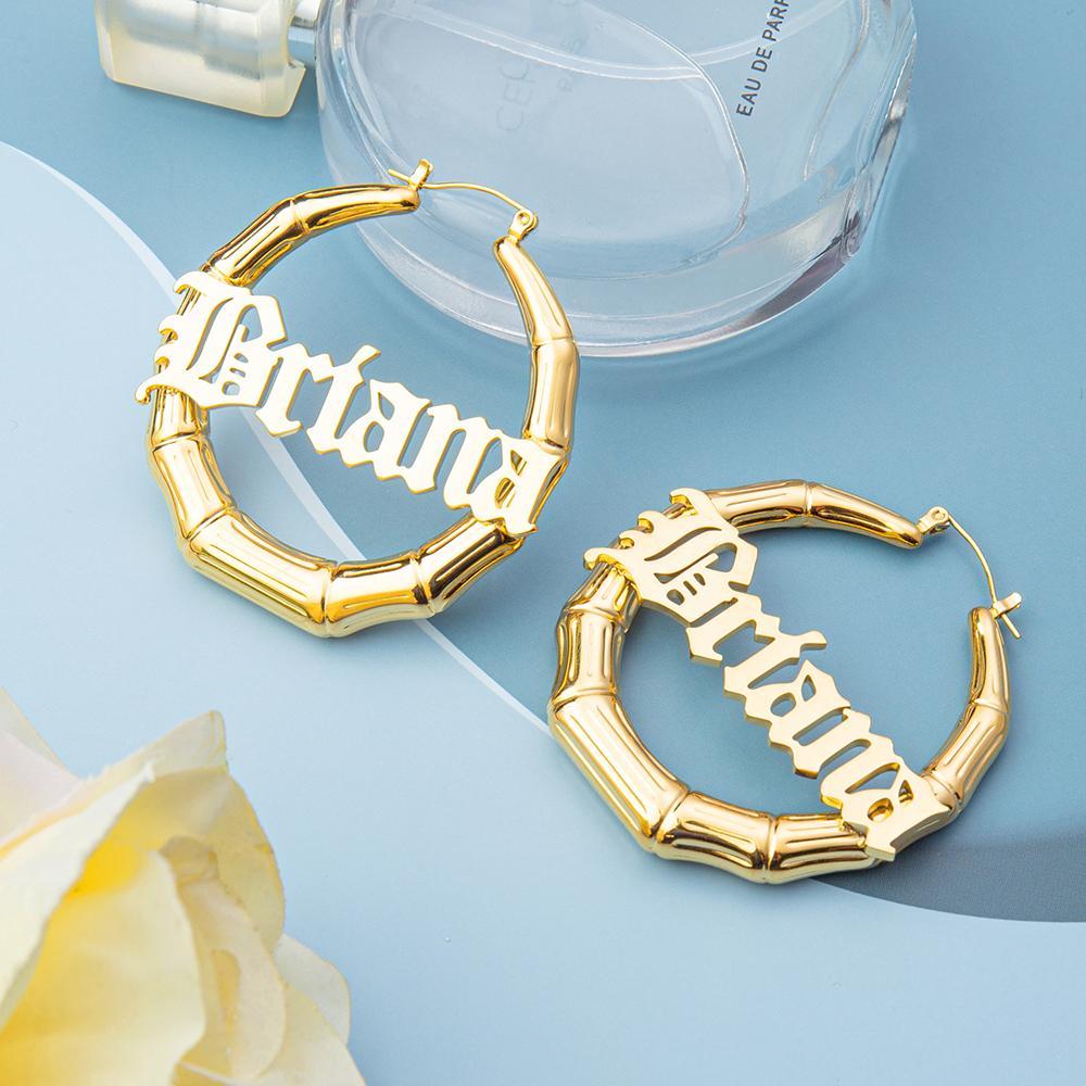 Personalized Bamboo Hoop Name Earrings Custom Name