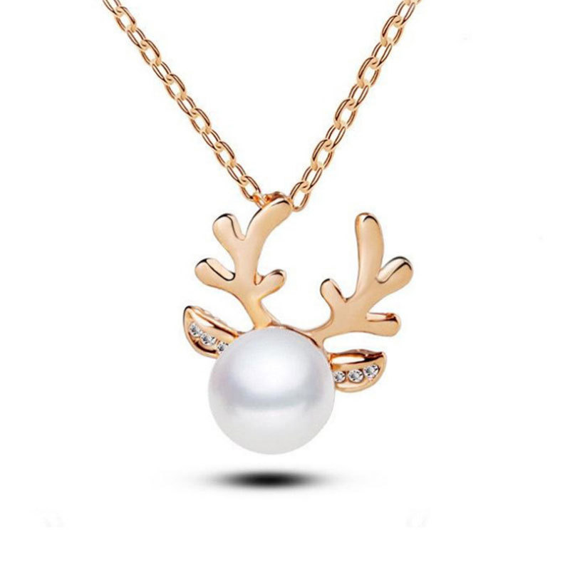 Reindeer Pearl Necklace and Earrings Set Perfect Christmas Gift