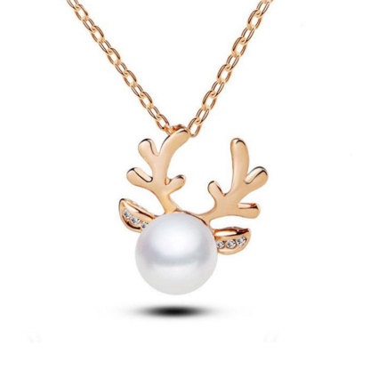 Reindeer Pearl Necklace and Earrings Set Perfect Christmas Gift