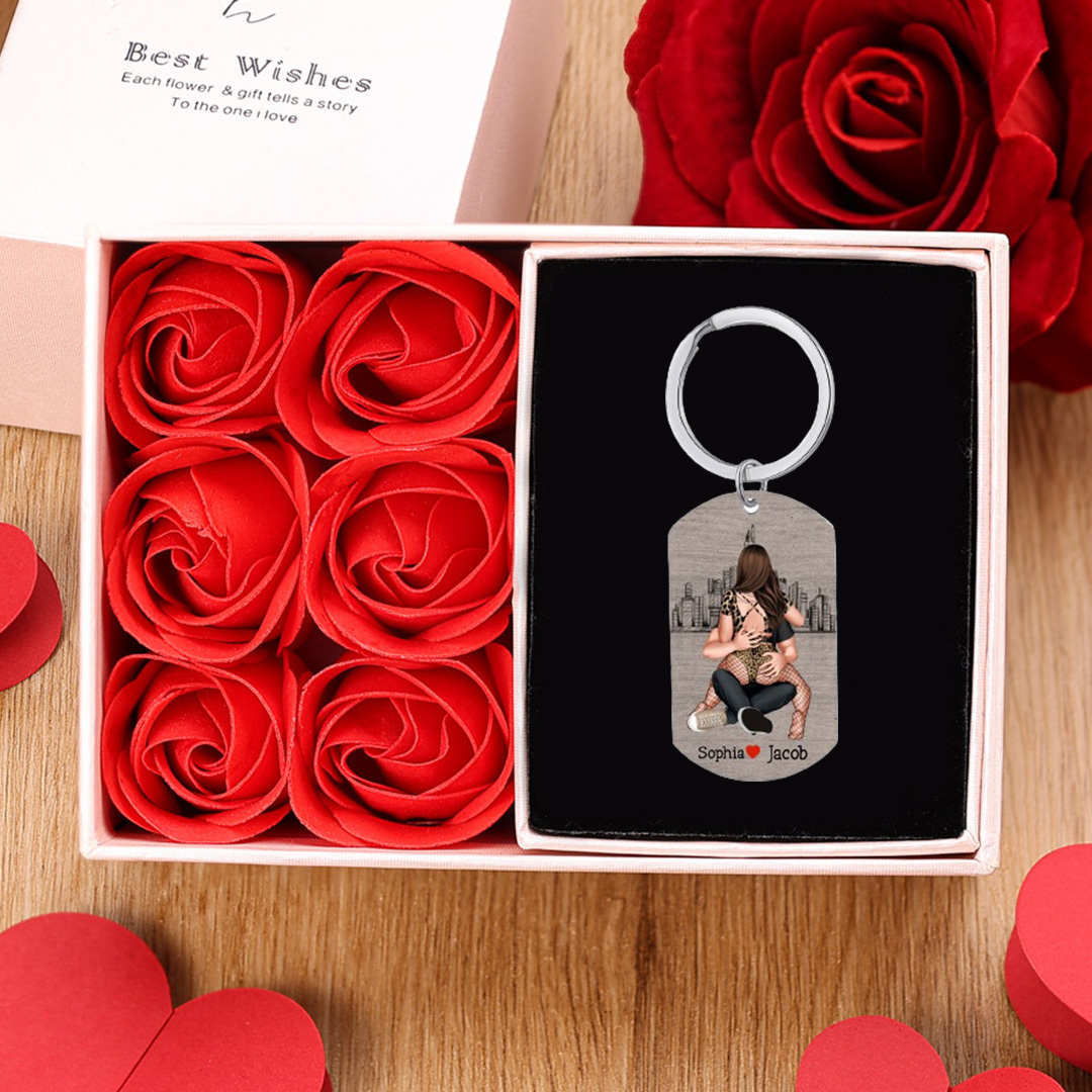 Personalized Couple Keychain Custom 2 Names Keyring "Get Home Safe" Stainless Steel Keychain