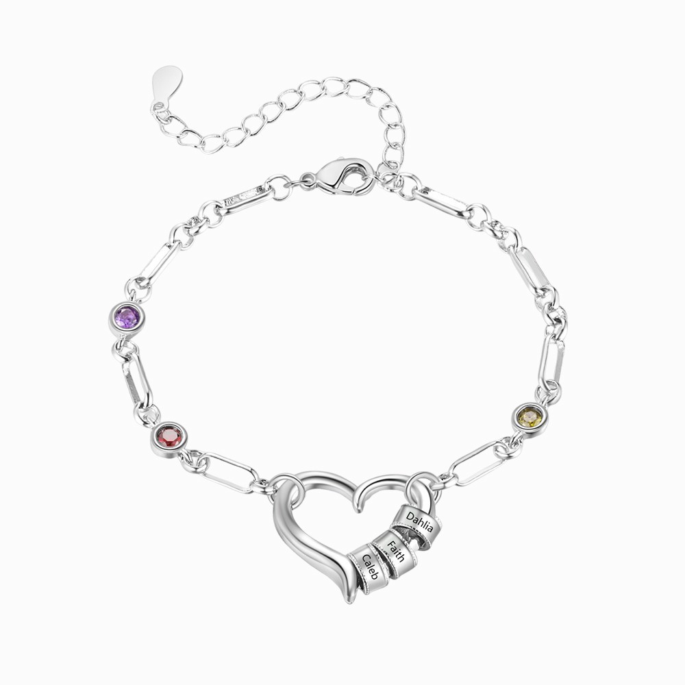 Personalized Adjustable Heart Link Birthstone Bracelet
