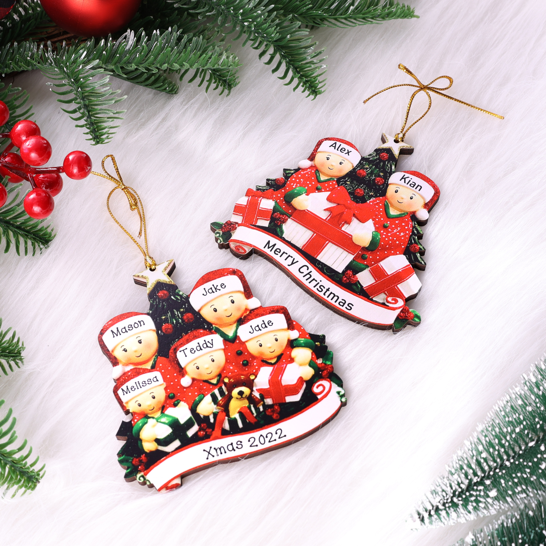 Personalized Family Christmas Ornament Custom 3 Names Hanging Ornament Gifts For Family