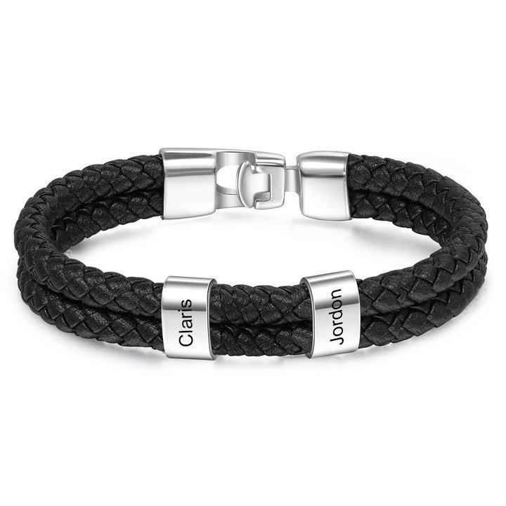 2 Names-Personalized Braided Leather Bracelet Engraved Men's Bracelet for Him