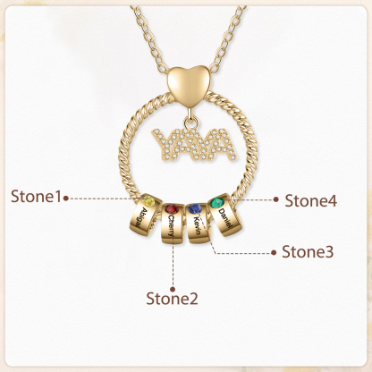 Collar a abuela con colgante de "YAYA" con 4 nombres Y 4 piedras de nacimiento personalizados | Jessemade-Jessemade ES