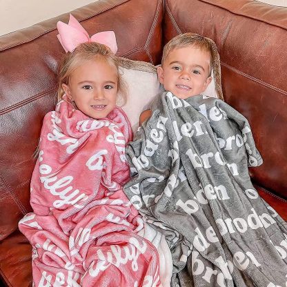 Personalized Name Flannel Blanket Custom Name Gift for Kids Family Christmas