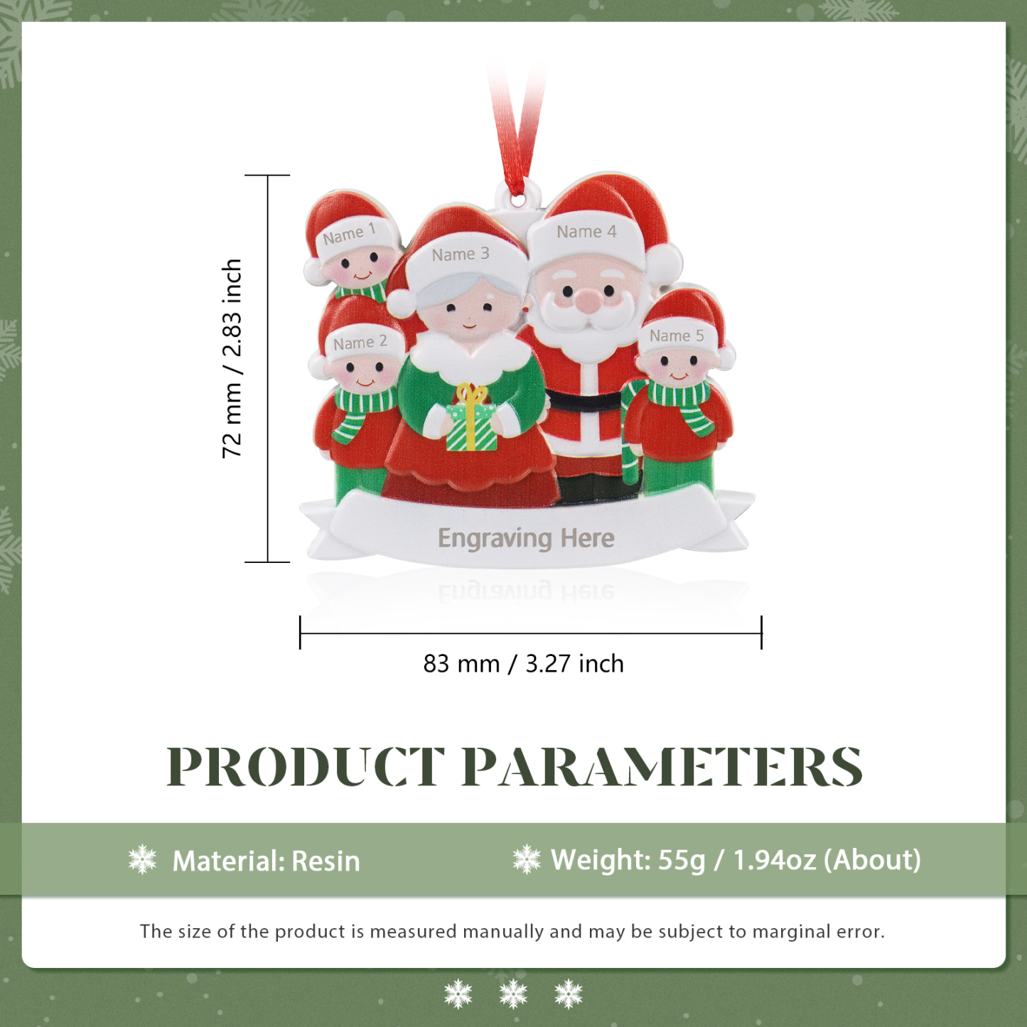 5 Names -  Personalized Resin Santa Claus Hanging Ornaments Customized Name & Text Christmas Ornament Gift for Family Friends