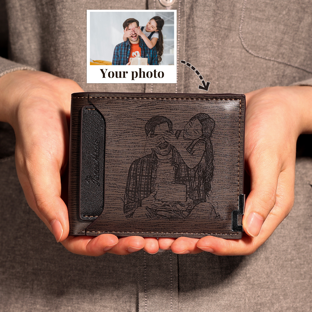 Men Photo Wallet Personalized Letter&Name Wallet Brown Color with Photo Wallet Card Christmas Wallet Gift Set For Him
