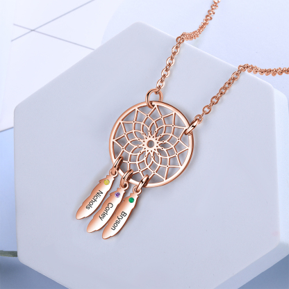 Personalized Dream Catcher Necklace with 3 Birthstones for Women