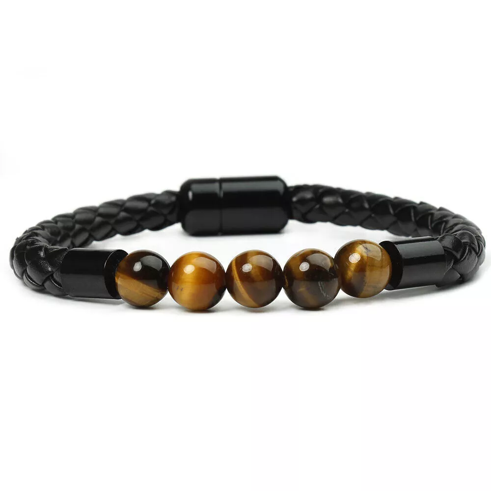 Tiger Eye Black Onyx Beaded Bracelet Men