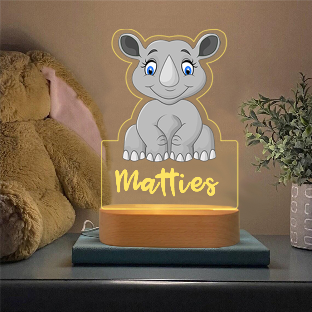 Personalized Rhinoceros Night Light Custom Name LED Lamp-Lorajewel