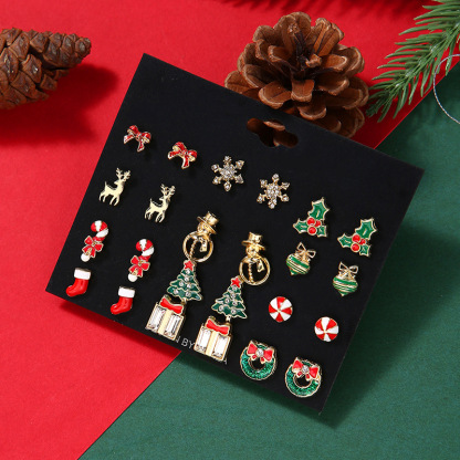 16-Pair Christmas Stud Earring Set Festive Holiday Jewelry for Women & Girls