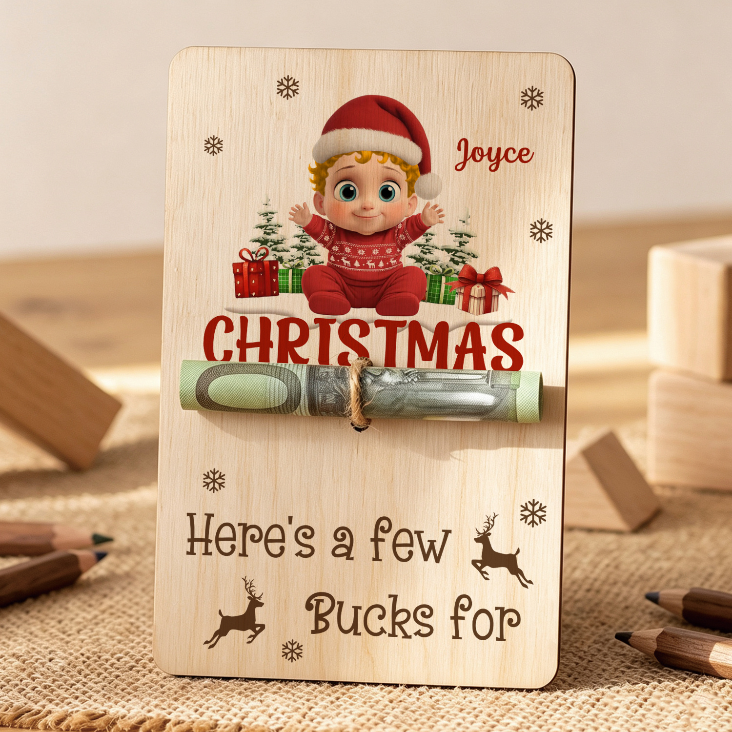 Personalized Baby Christmas Wooden Money Holder