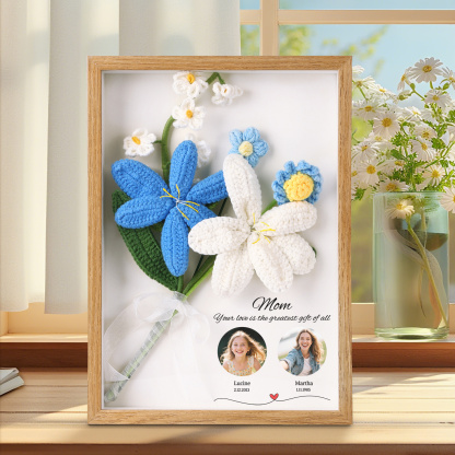 Personalized 3D Peony Crochet Flower Shadow Box Frame