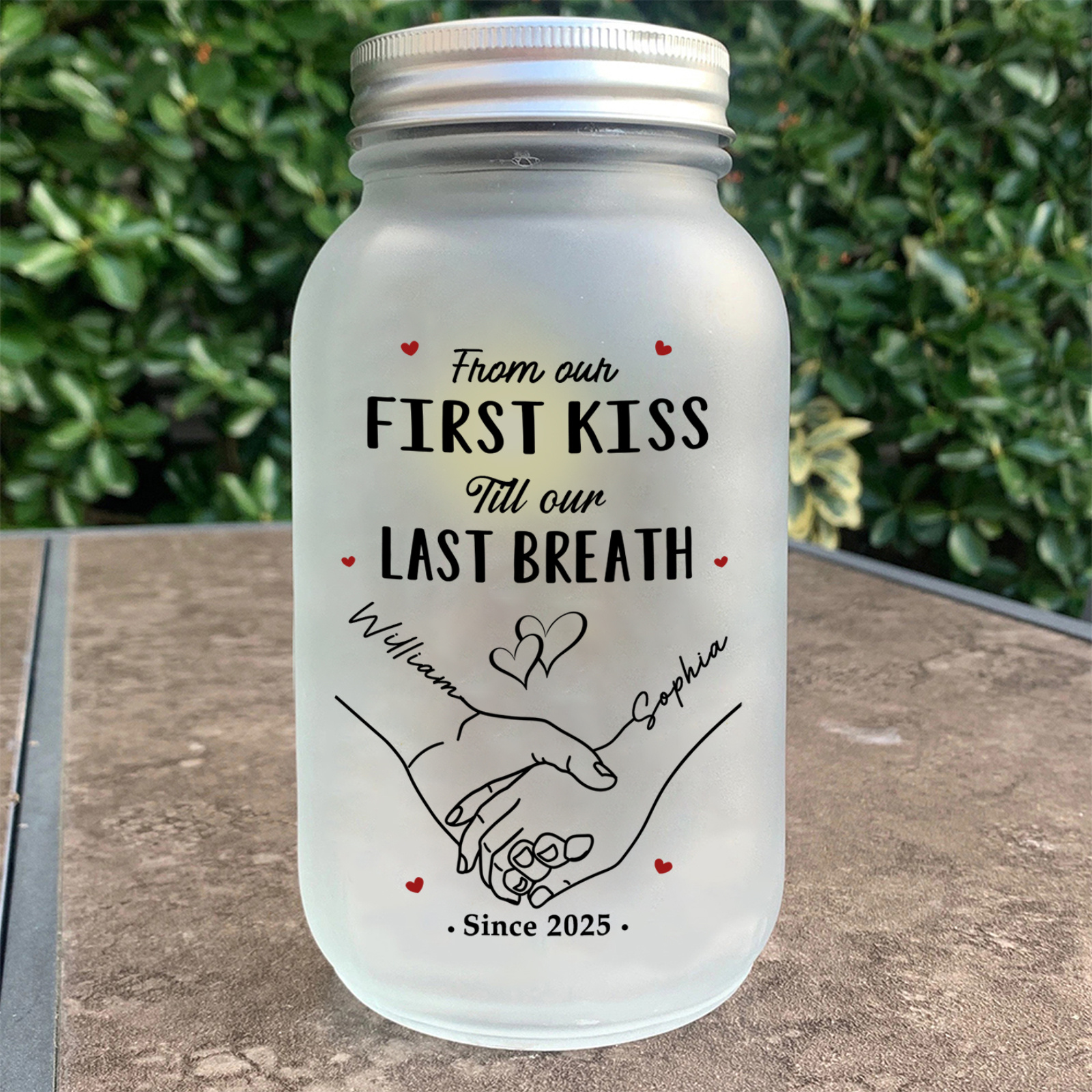 Personalized Holding hands Couples Solar Mason Jar