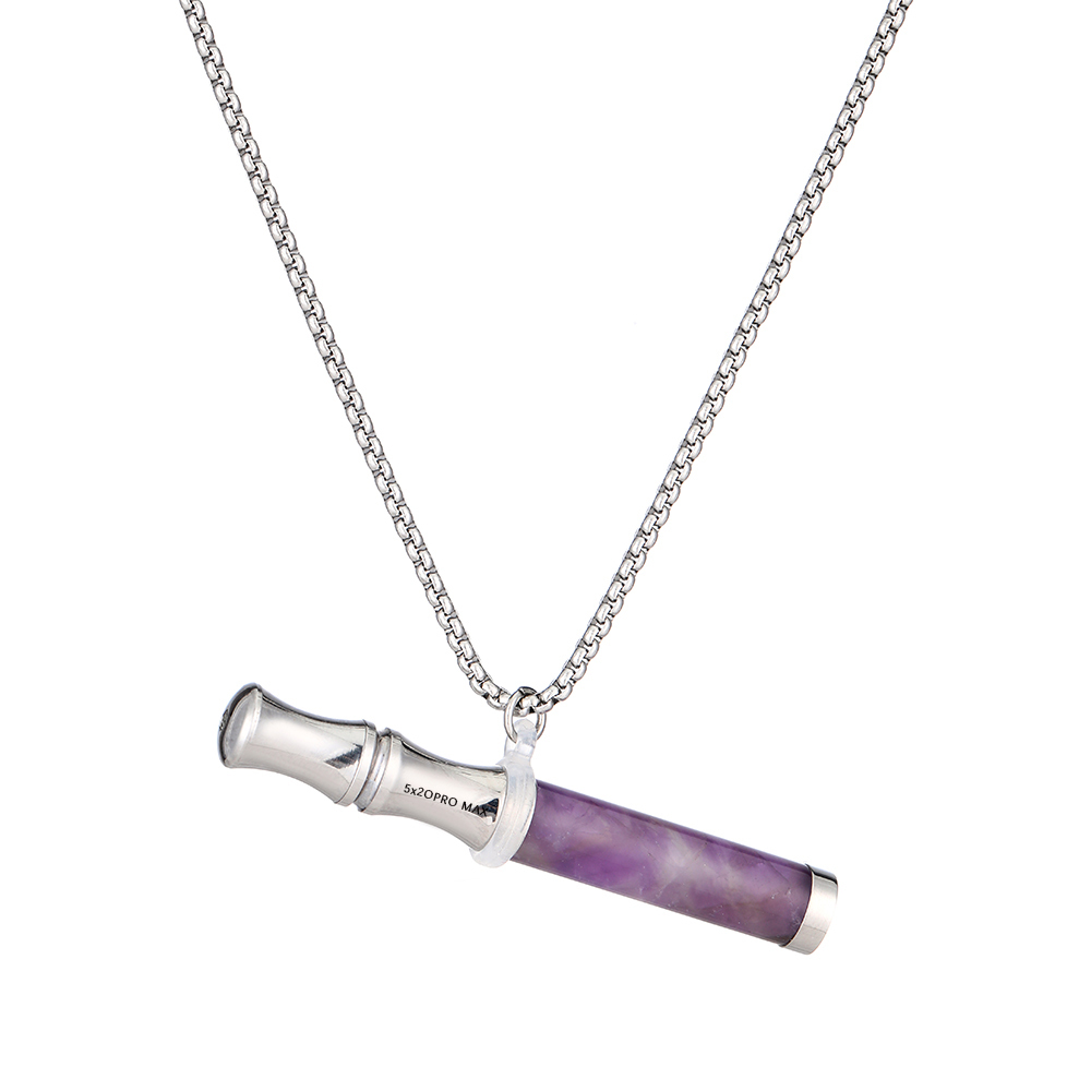 Tiger Eye Stone Breathing Necklace, Steel Accents