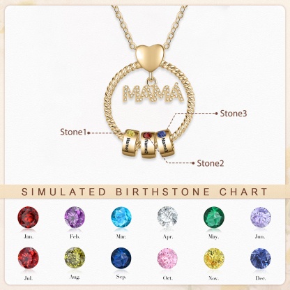 Collar con colgante de "MAMÁ" con 3 nombres Y 3 piedras de nacimiento personalizados | Jessemade