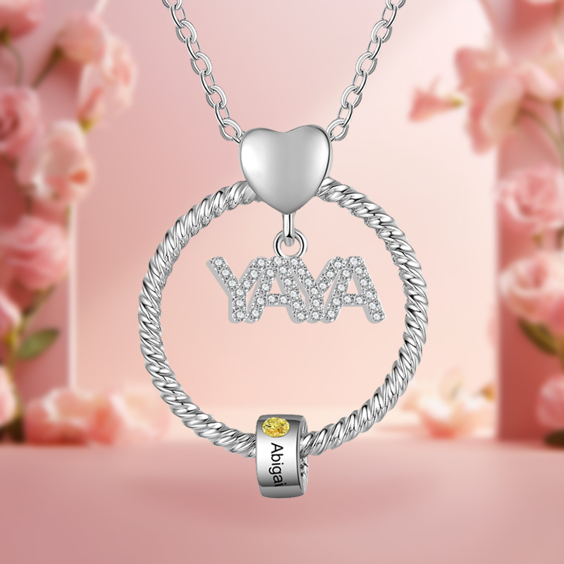 Collar a abuela con colgante de "YAYA" con 1 nombre Y 1 piedra de nacimiento personalizados | Jessemade-Jessemade ES