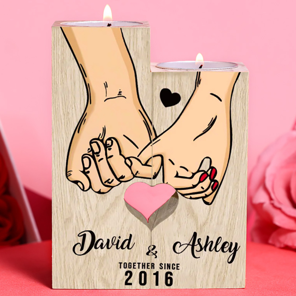 Personalized Couple Gift Set Pinky Promise Couple Candle Holder Heart Matching Keychain with Custom Names & Date Gift Box