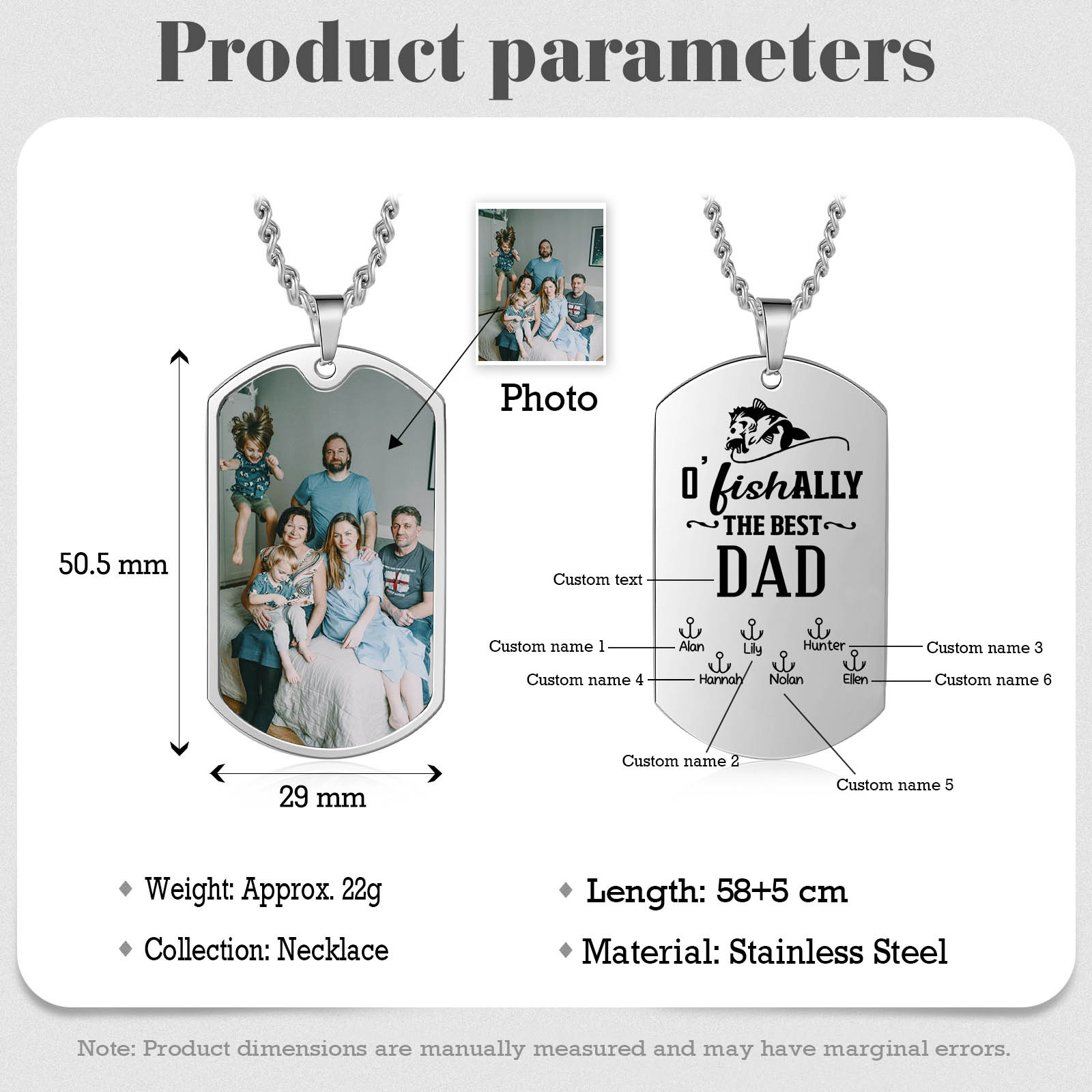 O'Fishally The Best Dad Necklace Custom Photo Dog Tag Necklace with 6 Fishing Hooks