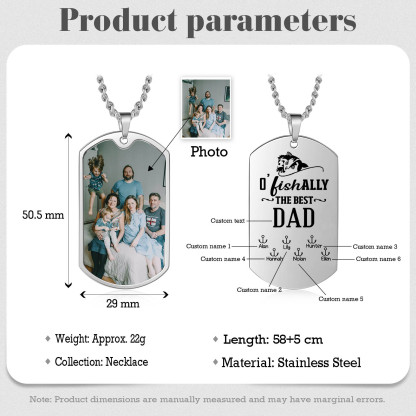 O'Fishally The Best Dad Necklace Custom Photo Dog Tag Necklace with 6 Fishing Hooks