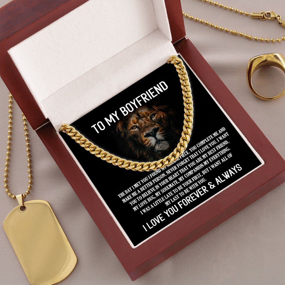 To My Boyfriend Cuban Link Chain Necklace Promise Necklace Gift Set - I Love You Forever & Always