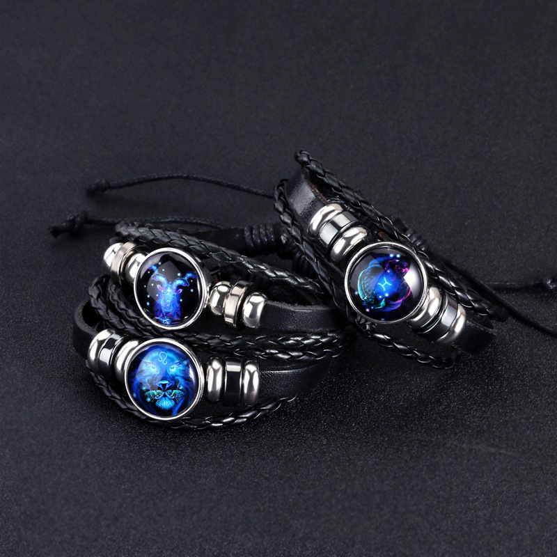 Leather Braided Bracelet Constellation Bracelet Black Multi-layered Bracelets for Family Friends