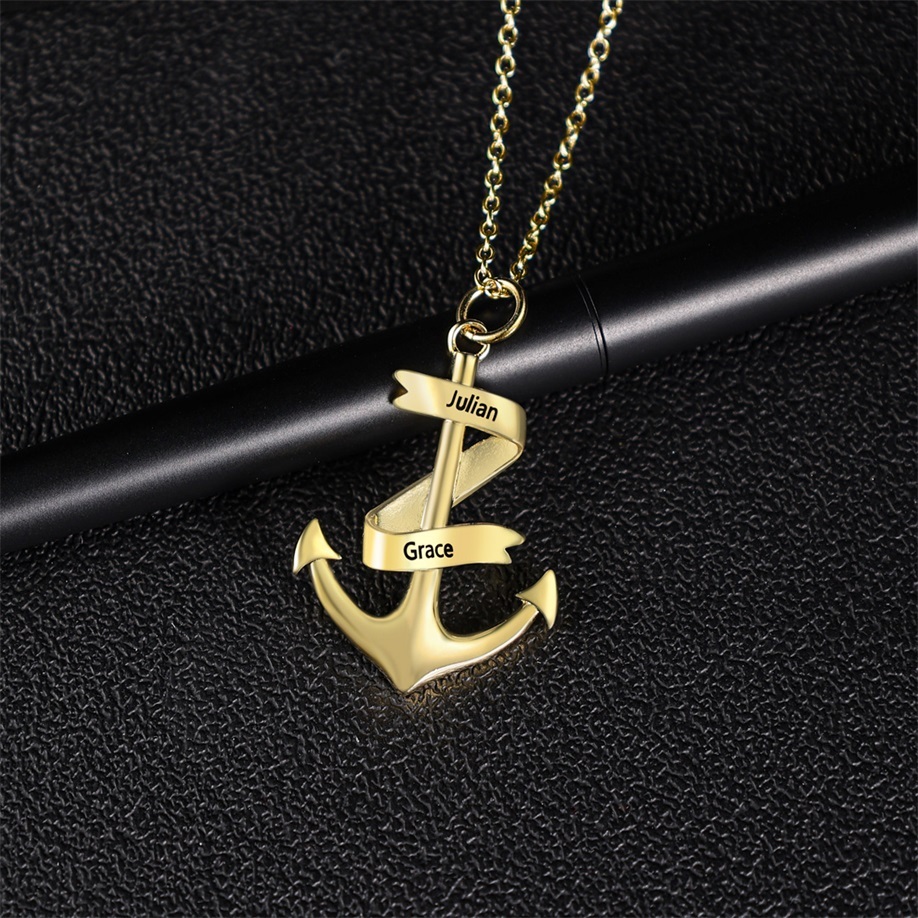 Men's Anchor Pendant Necklace Personalized with 2 Names Custom Gift for Him Father