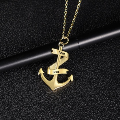 Men's Anchor Pendant Necklace Personalized with 2 Names Custom Gift for Him Father