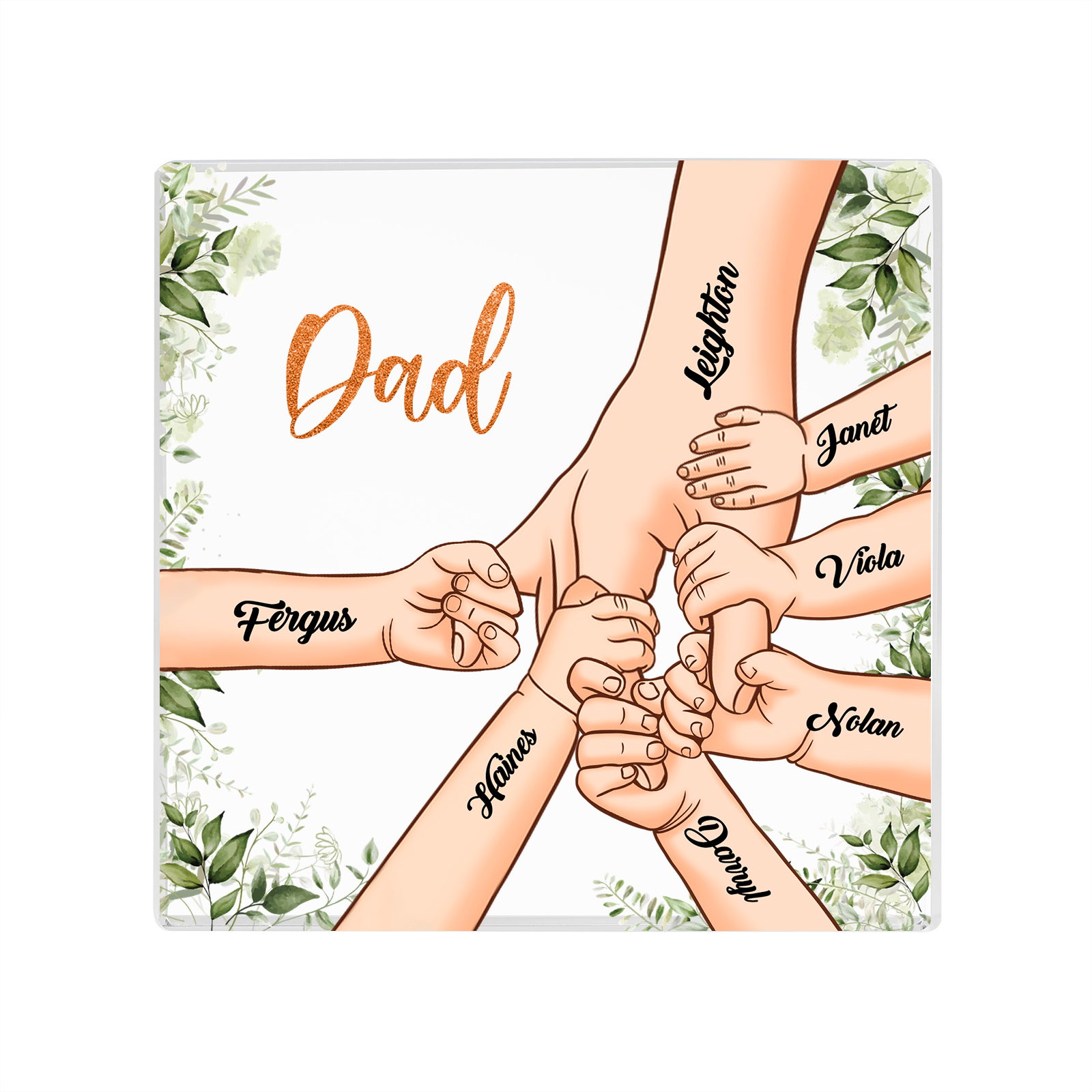 7 Names & 1 Text Personalized Acrylic Plaque for Dad - Custom Holding Hands Father's Day Gift | Lorajewel
