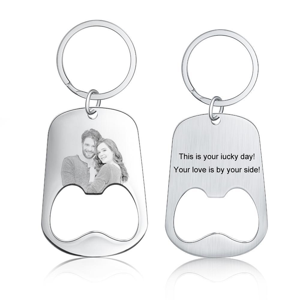Custom Photo Keychain Personalized Bottle Opener Photo Engraved Gift for Father